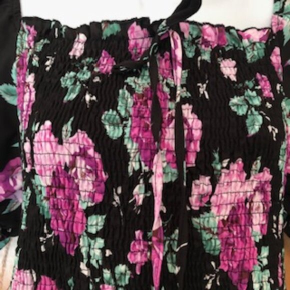 NWOT Shein 5X Plus Floral Dress Shirred Elastic Bodice Puff Sleeves Full Skirt - Picture 3 of 8